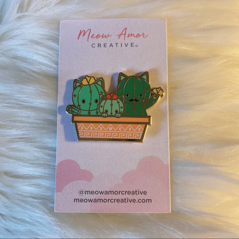 Cactus Cat Family Enamel Pin Meow Amour Creative